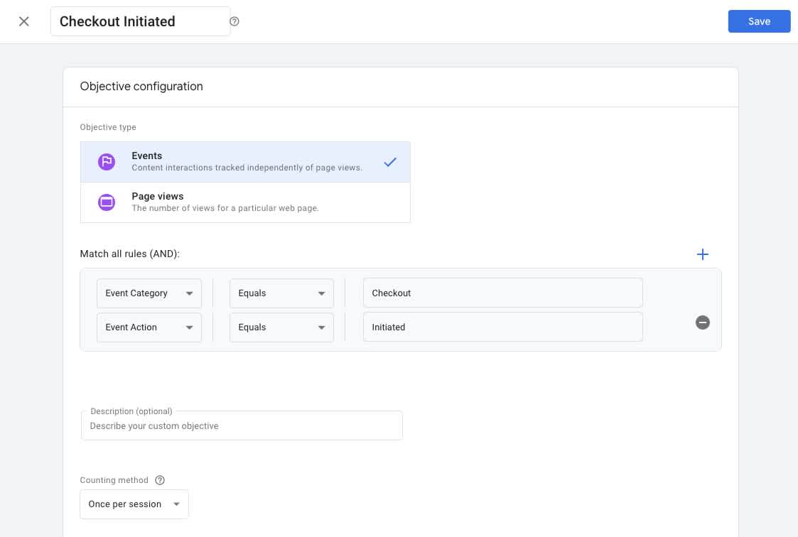 Choosing experiment objective in Google Optimize