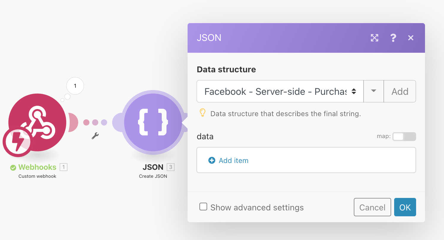 Mapping data to event object in Integromat