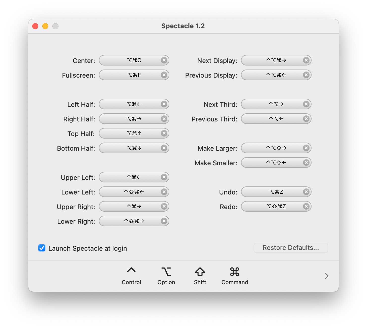 Spectacle settings