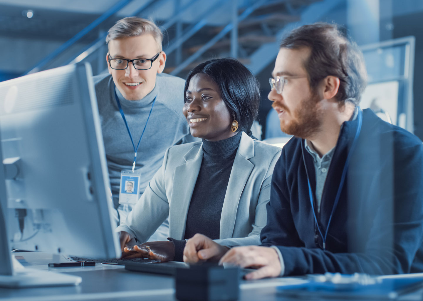 Platform partners. Поговорим о компьютере. Diverse Team of Managers working on Computers. 3 Team of Managers working on Computers.