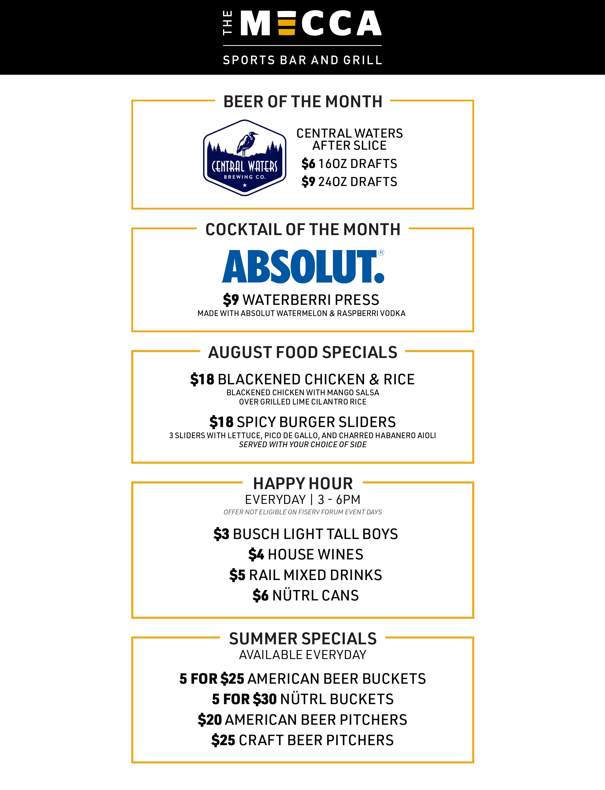 Drink Specials Menu