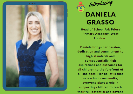 Bio and photo of Daniela Grasso, the head of School Ark Priory Academy