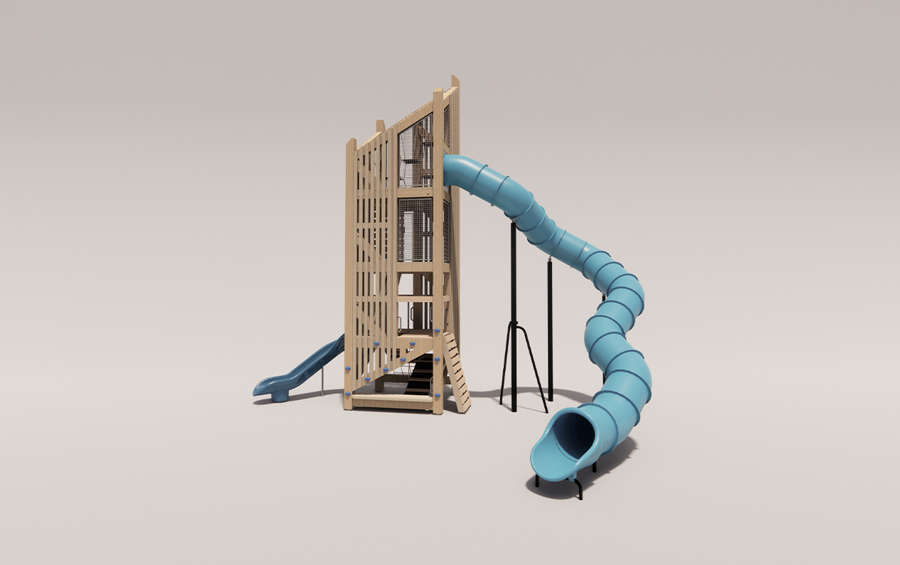 earthscape-tall-timber-tower-log-jam-spiral-slide - Earthscape Play