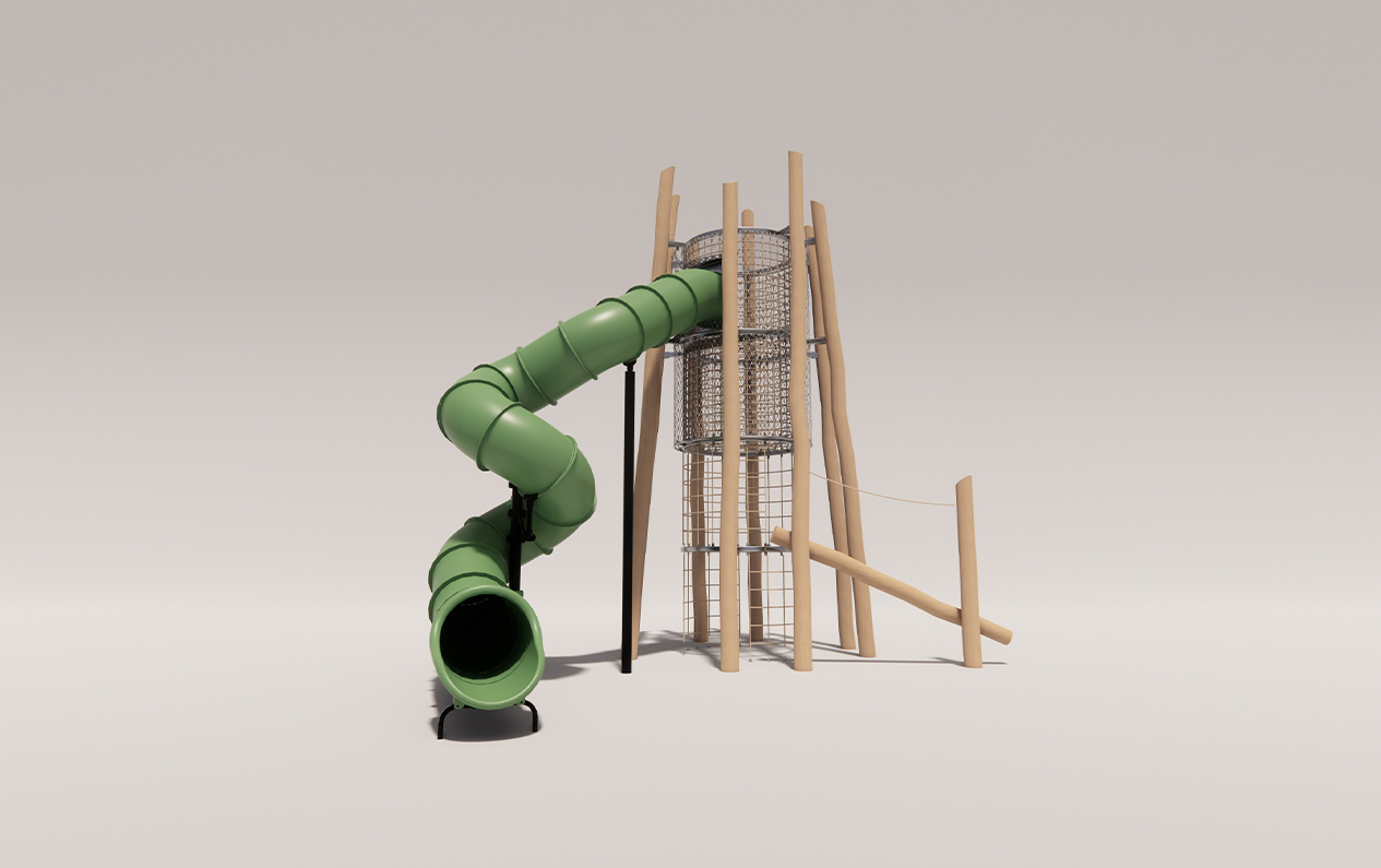 earthscape-tall-timber-tower-log-jam-spiral-slide - Earthscape Play