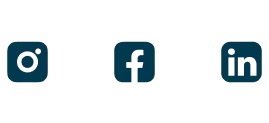 Eine horizontale Reihe mit drei Symbolen für soziale Medien: Instagram auf der linken Seite, Facebook in der Mitte und LinkedIn auf der rechten Seite. Die Icons sind dunkelblau auf weißem Hintergrund.