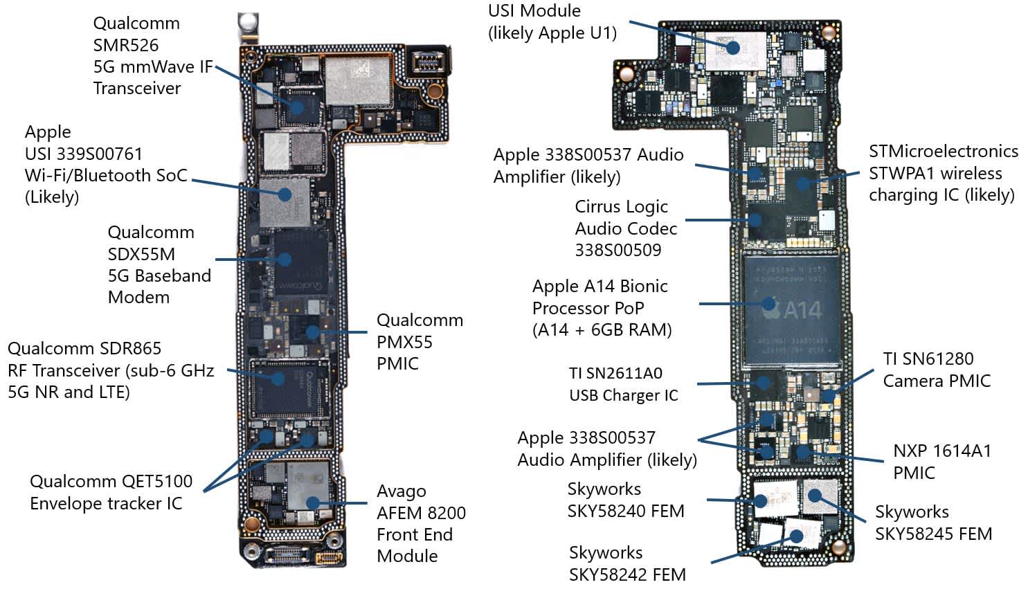 image of iPhone 12 Pro dismantled PCB stack