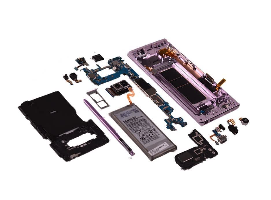 Picture of a deconstructed Samsung Galaxy Note 9