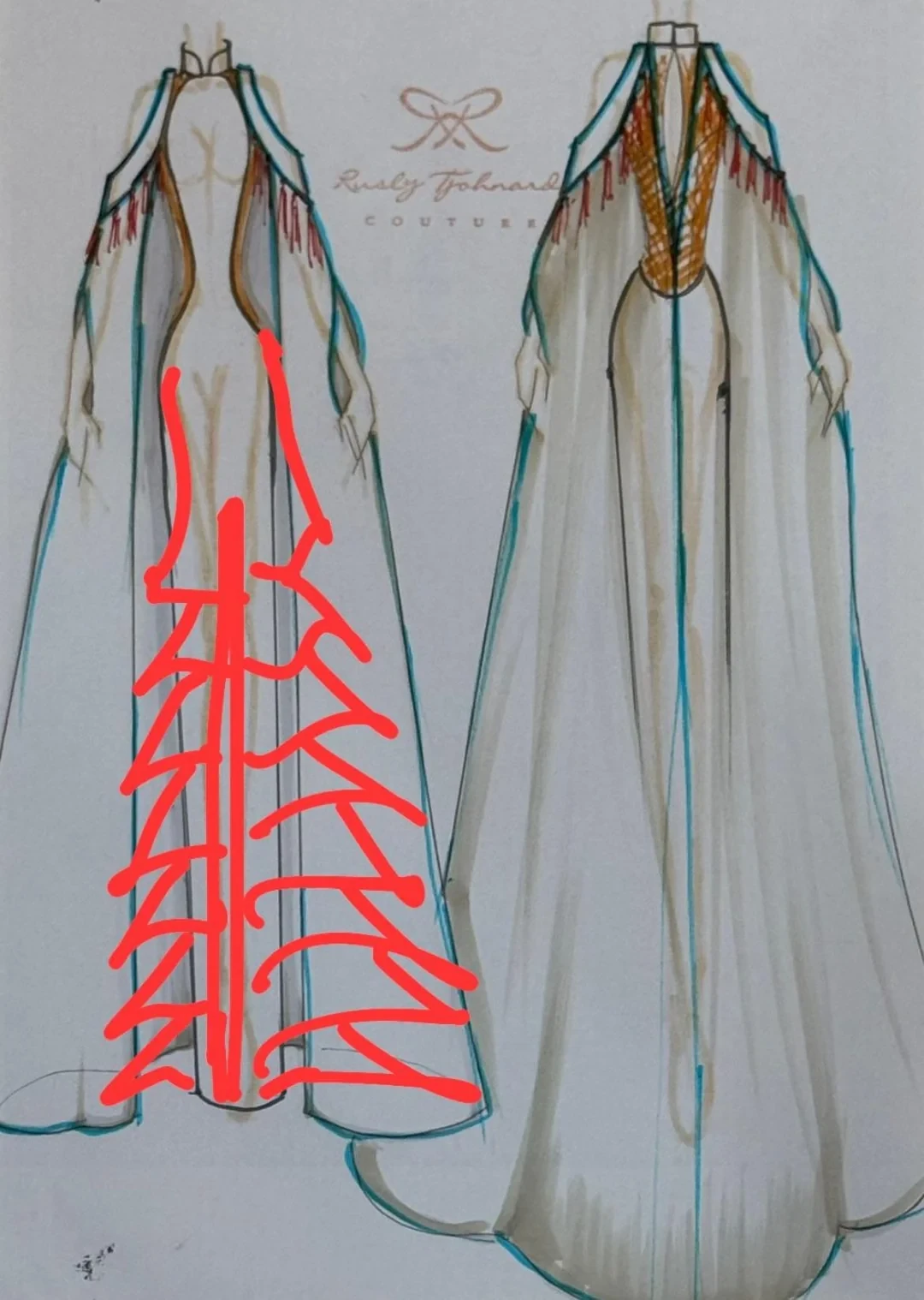 One of Rusly's sketches during the dress design process.