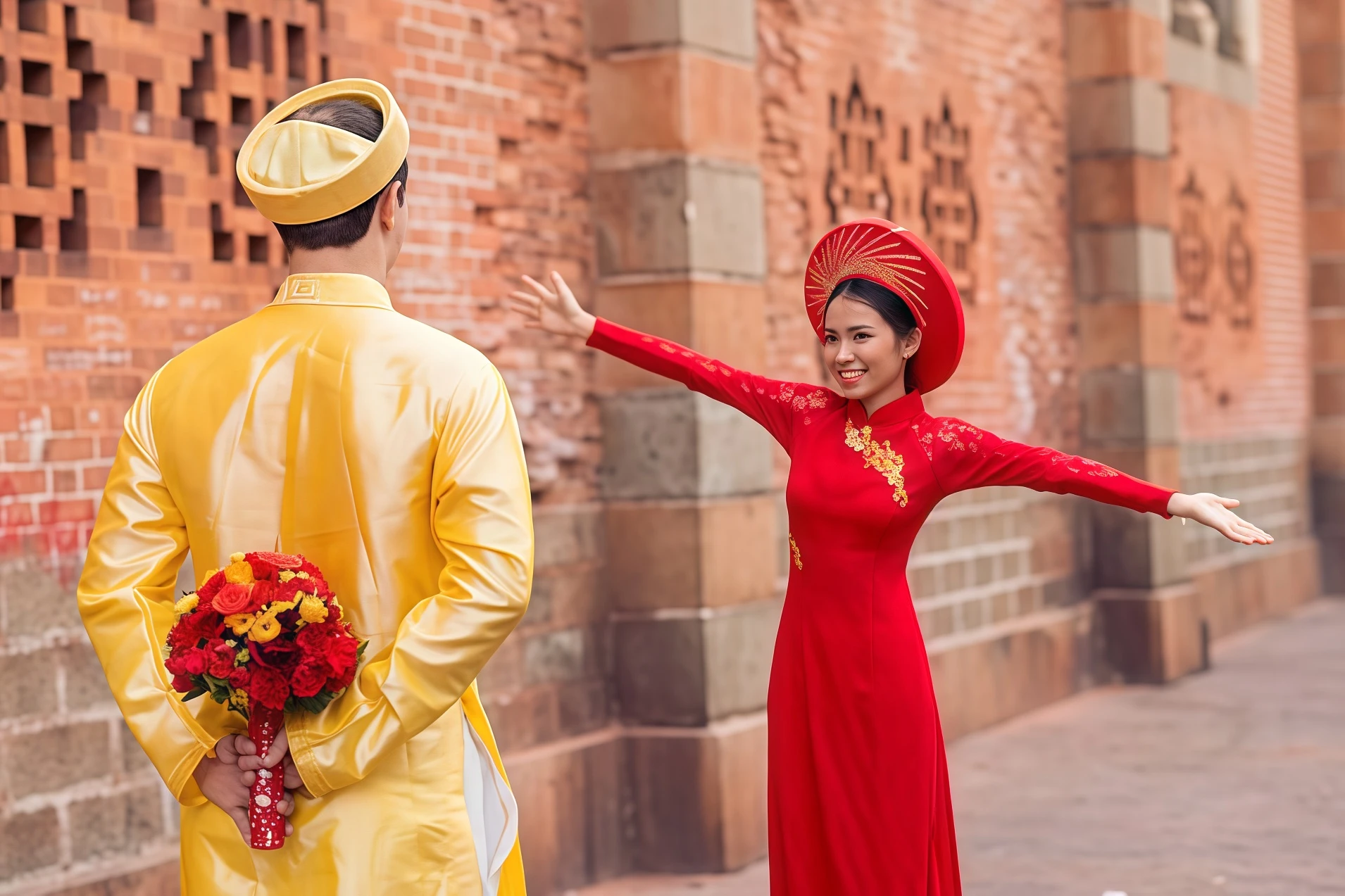 Couple in traditional áo dài. Source: https://www.istockphoto.com/photo/surprise-foe-fiance-gm469030454-61247914