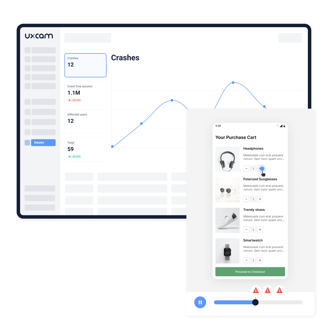 Dashboard with list of crashed and replays