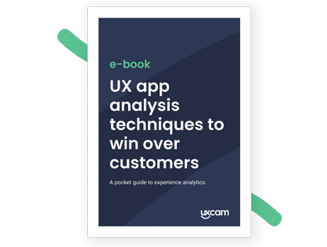 Book with a title of "UX app analysis trchniques to win over customers"