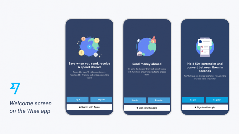 app analysis paypal vs transferwise welcome screen