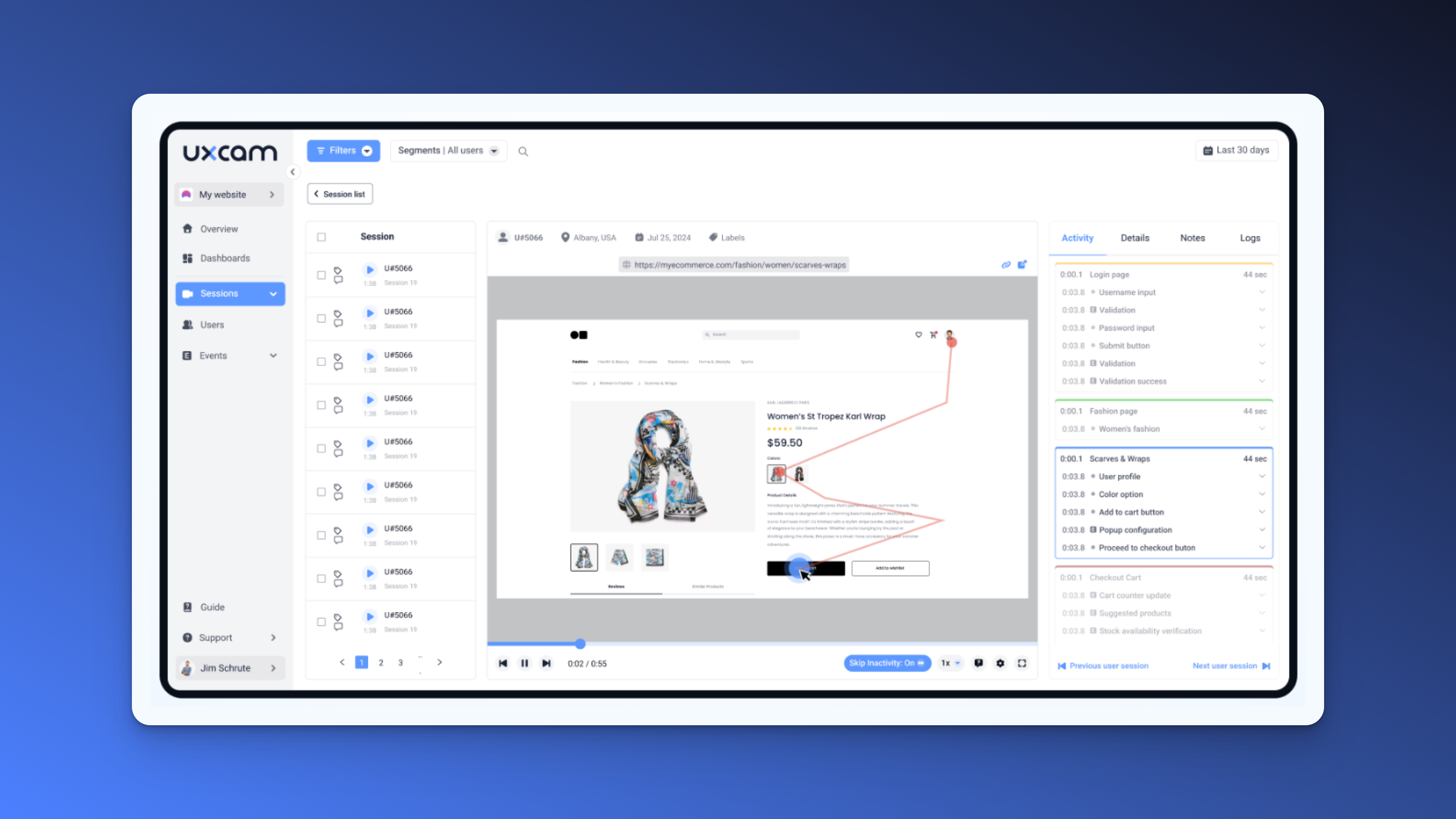 Web session replay in UXCam