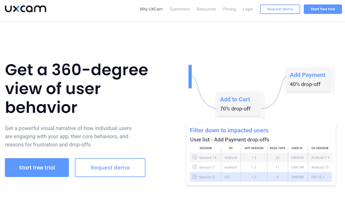 Mobile app user segmentation tool UXCam