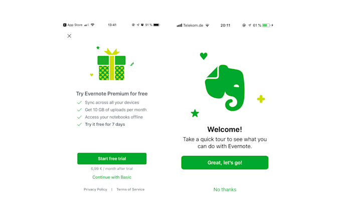 Evernote App Onboarding