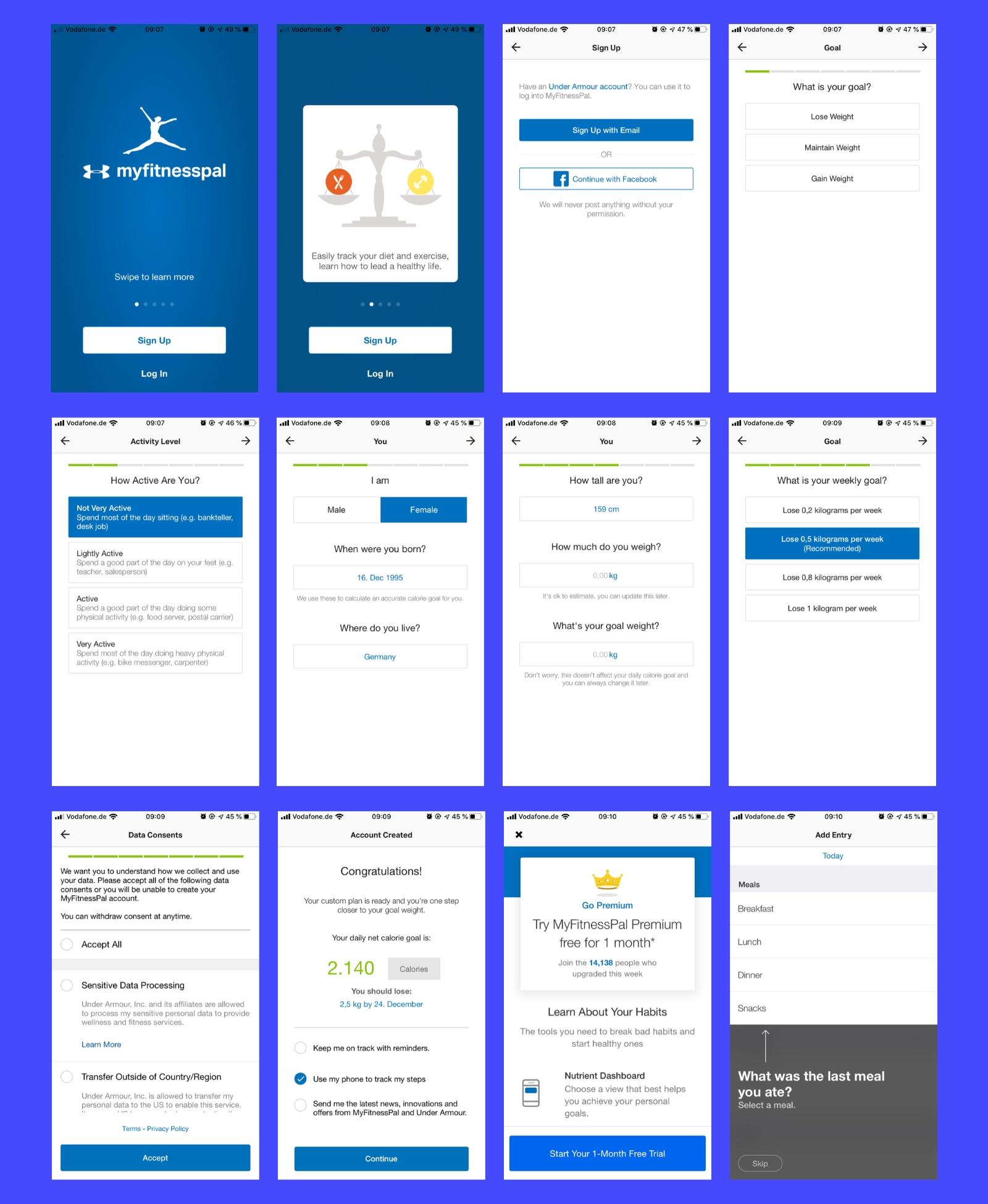 Myfitnesspal User Onboarding Flow