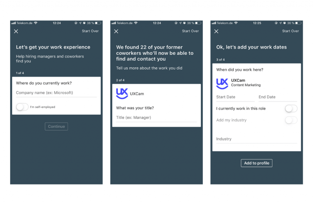 Guiding users through the app linkedin