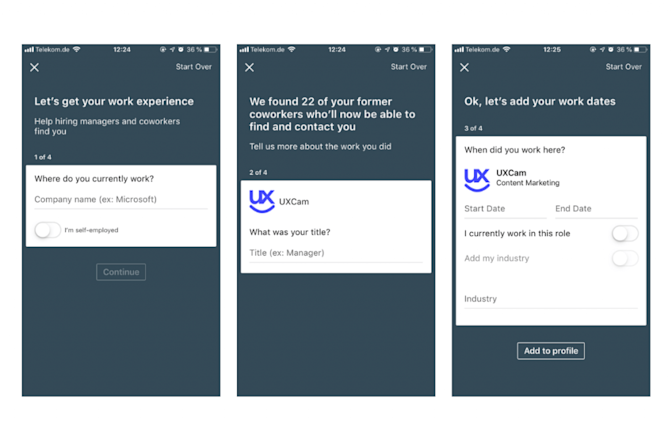 Guiding users through the app linkedin