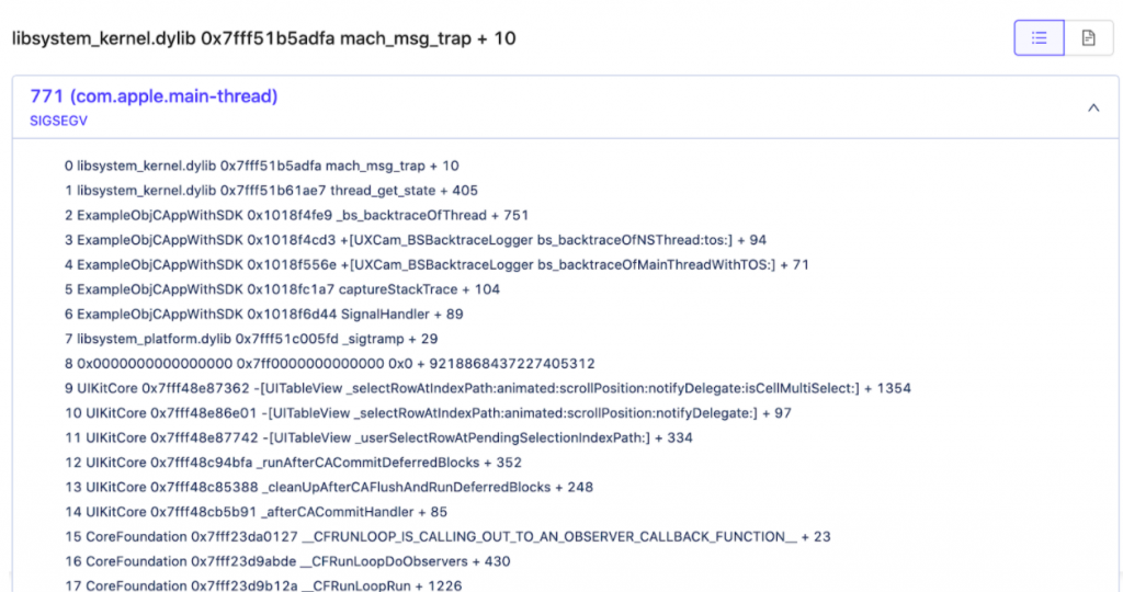 Segmentation fault error UXCam