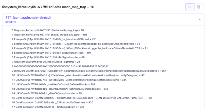 Segmentation fault error UXCam