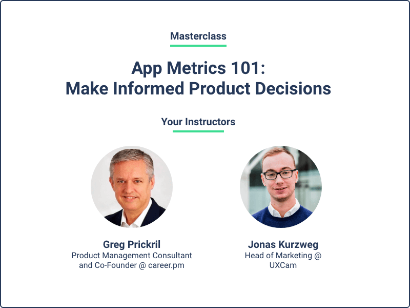 Webinar screen with title of "App Metrics 101: Make Informed Product Descisions"