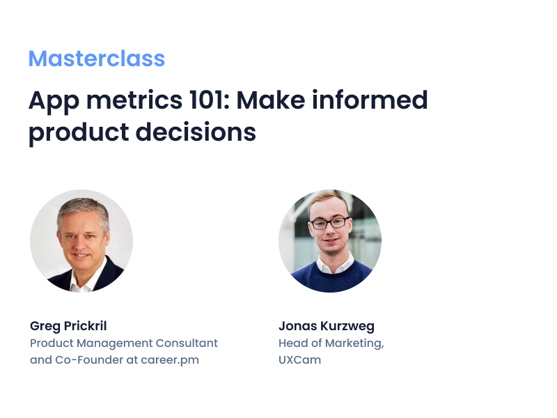 Webinar screen with title of "App Metrics 101: Make Informed Product Descisions"