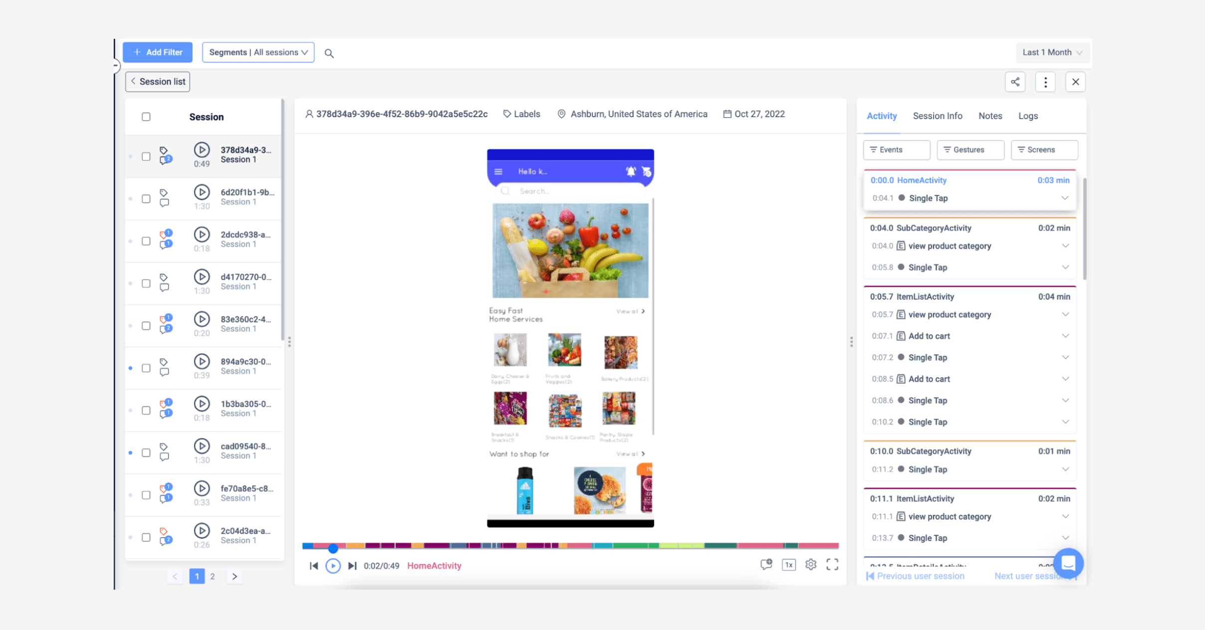 Sessions replay UXCam