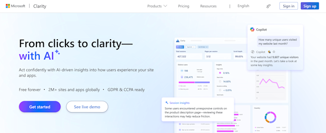 Microsoft Clarity homepage