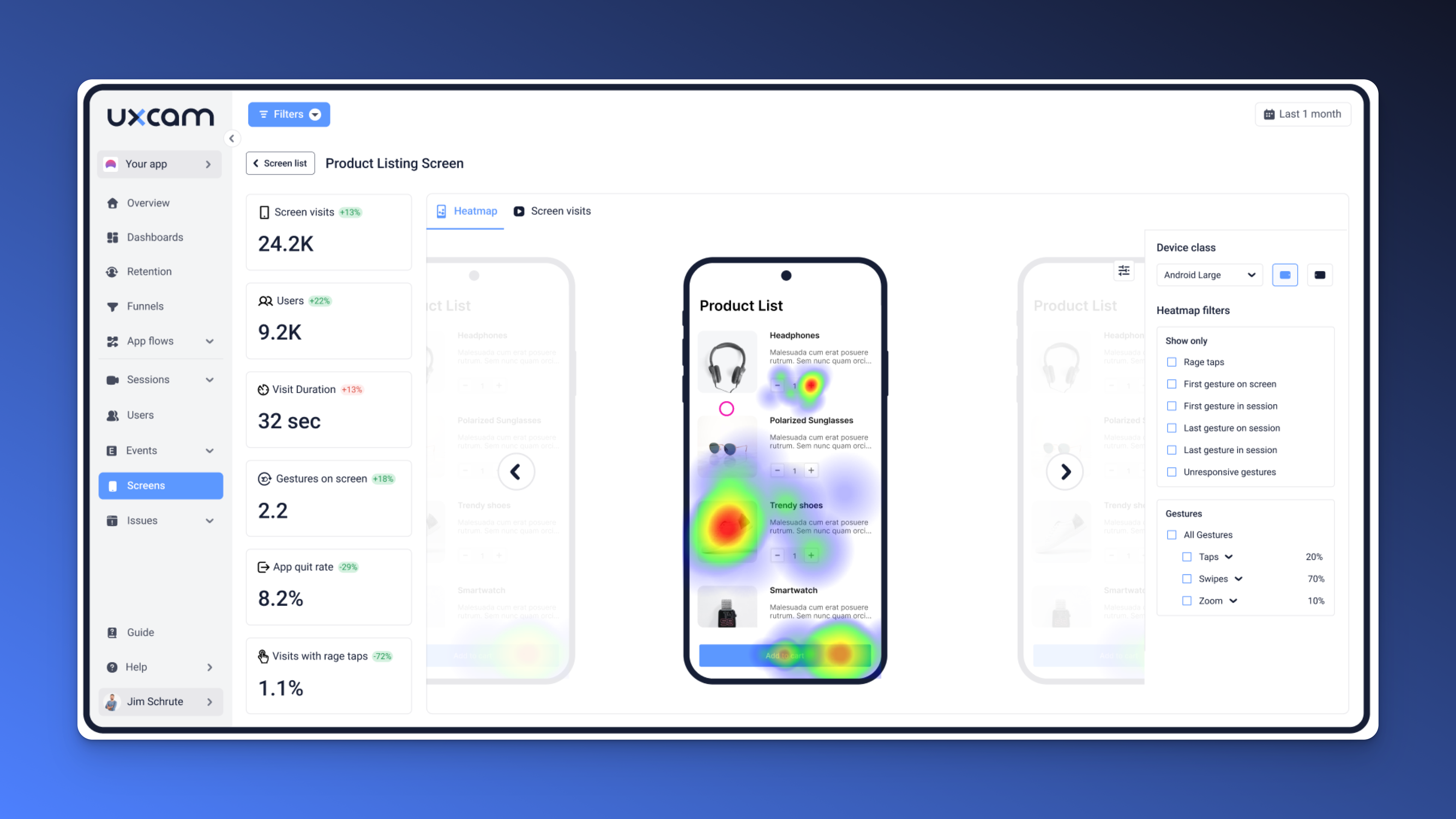UXCam mobile app heatmap tool