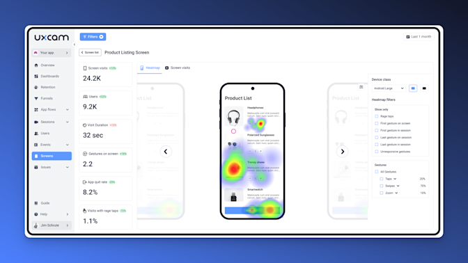 UXCam mobile app heatmap tool