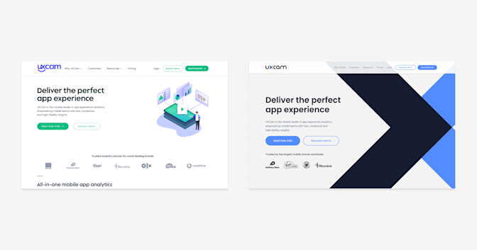 Old UXCam website vs new