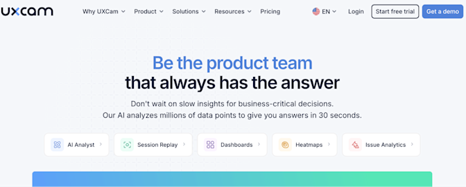UXCam homepage