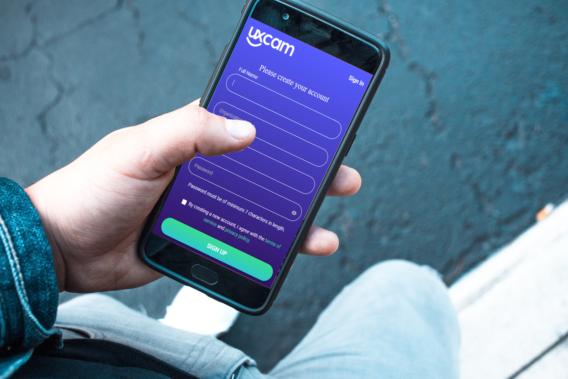 app registration screen uxcam