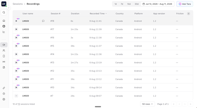 Sessions Recordings User Name