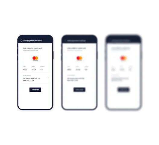Add payment method screen with blurred card fields