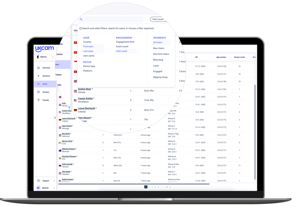 User Recordings Segment Filter