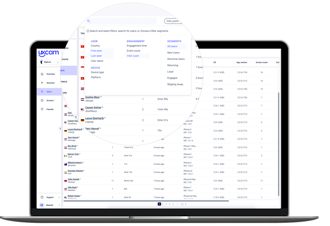 User Recordings Segment Filter