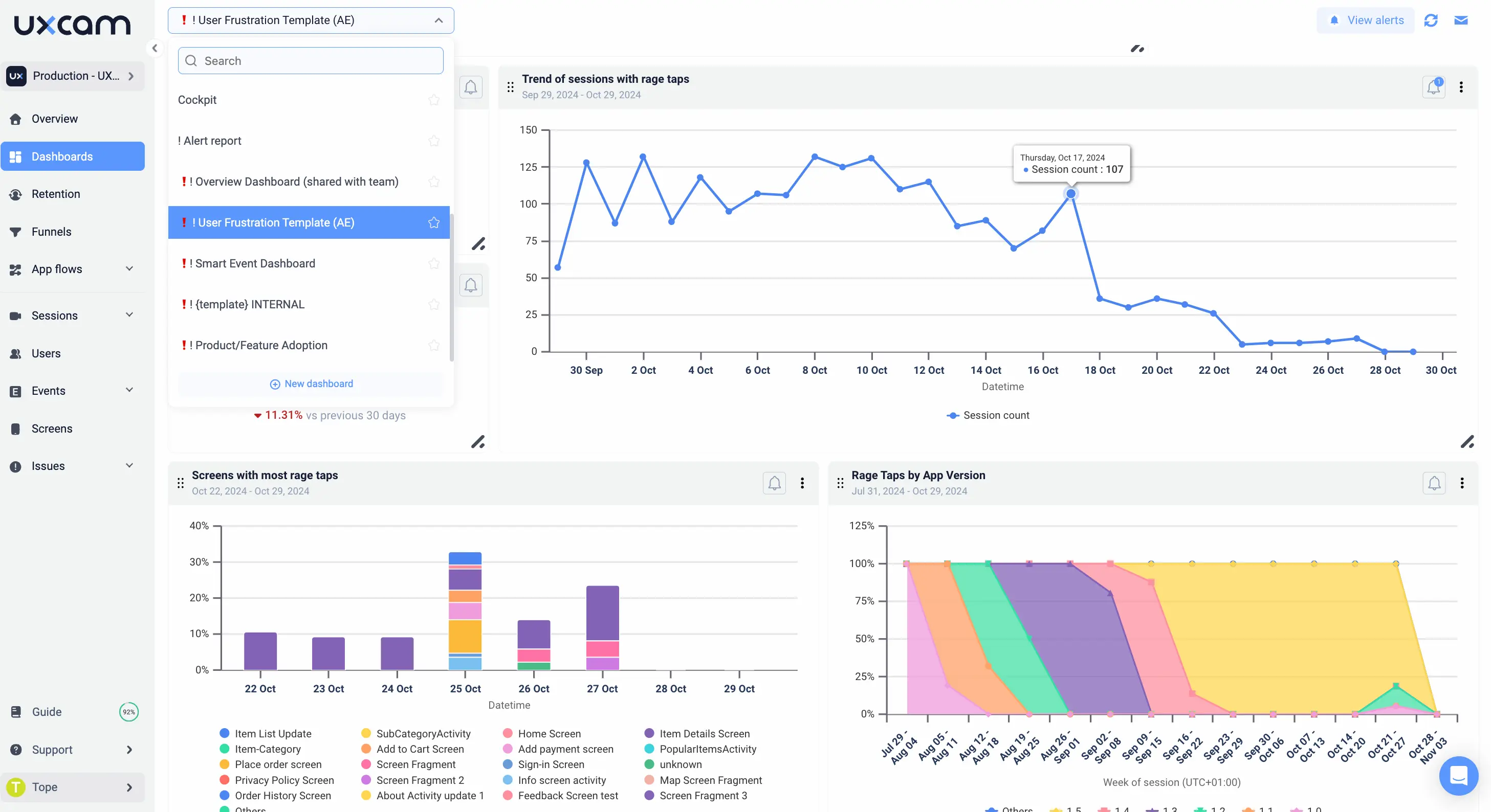 UX Issue monitoring dashboard