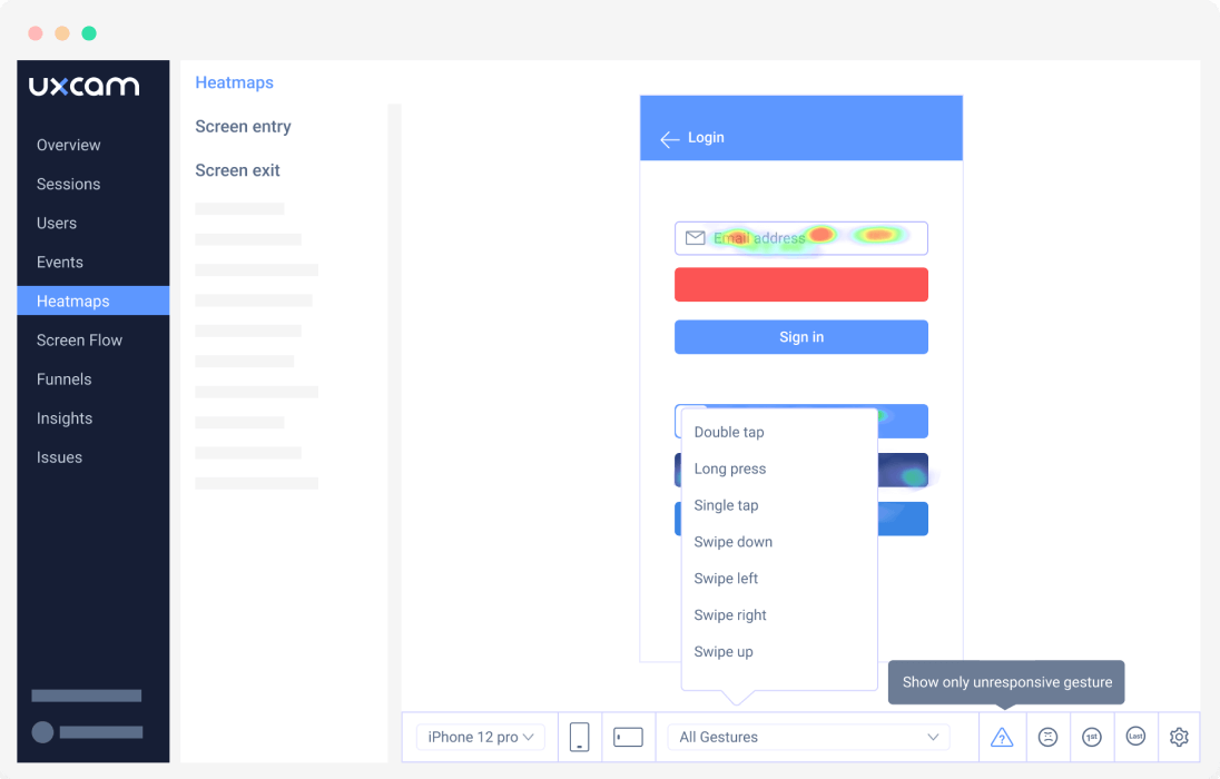 mobile app engagement metrics heatmap gestures