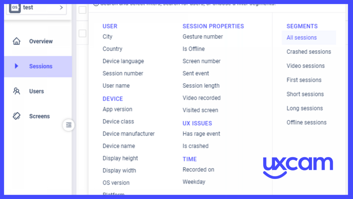 how to use uxcam filter feature