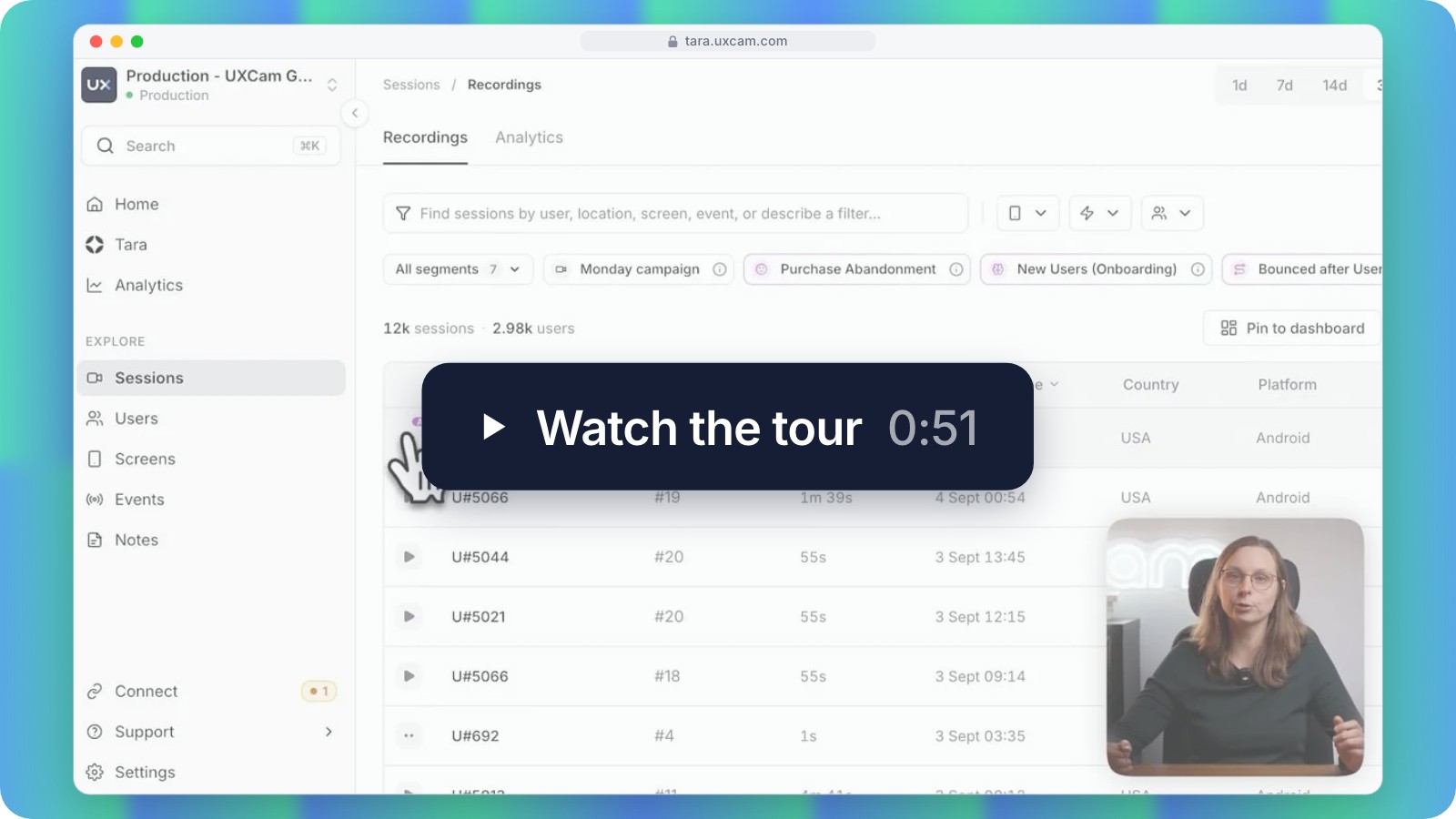 Watch the 51-second UXCam product tour