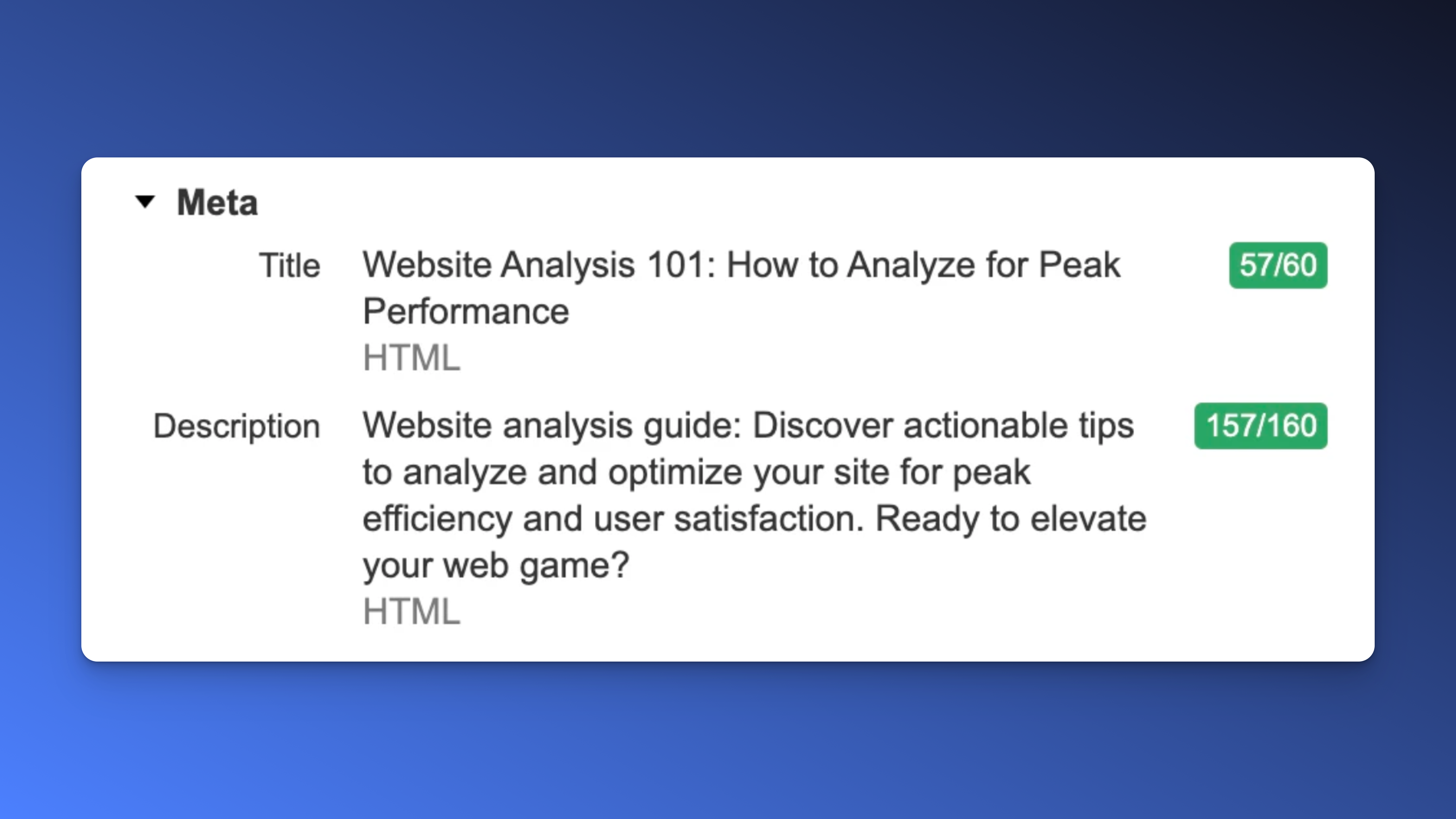 website analysis meta title