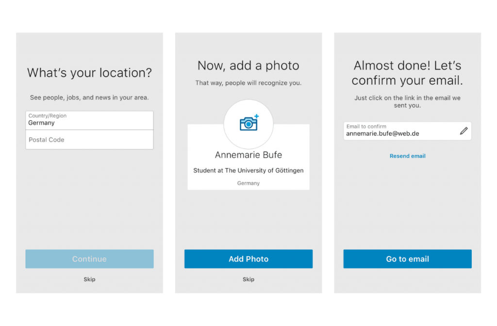 Linkedin activation screen app onboarding example