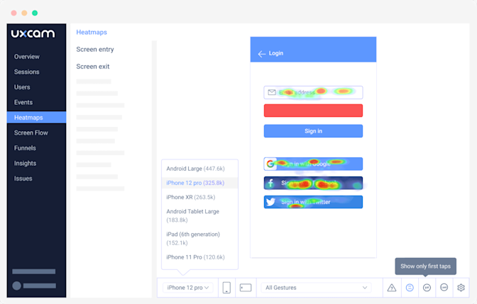UXCam heatmap feature hotjar mobile heatmap