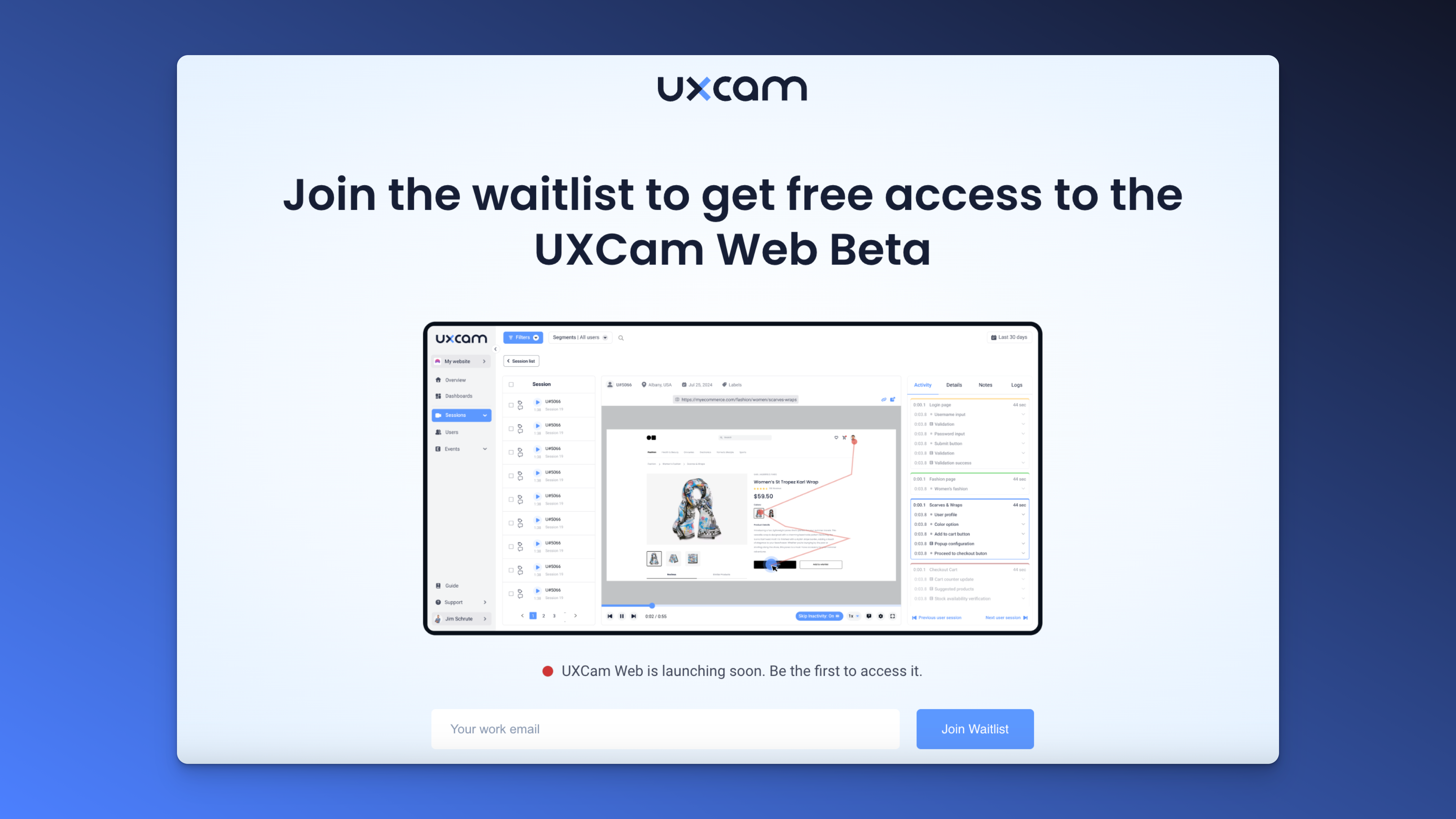 UXCam for web analytics tool beta