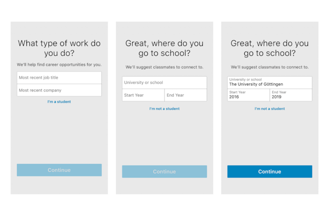 Linkedin activation app onboarding example