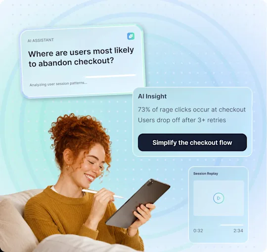 Una persona pregunta dónde los usuarios abandonan el checkout, y Tara responde con el insight y la grabación de la sesión