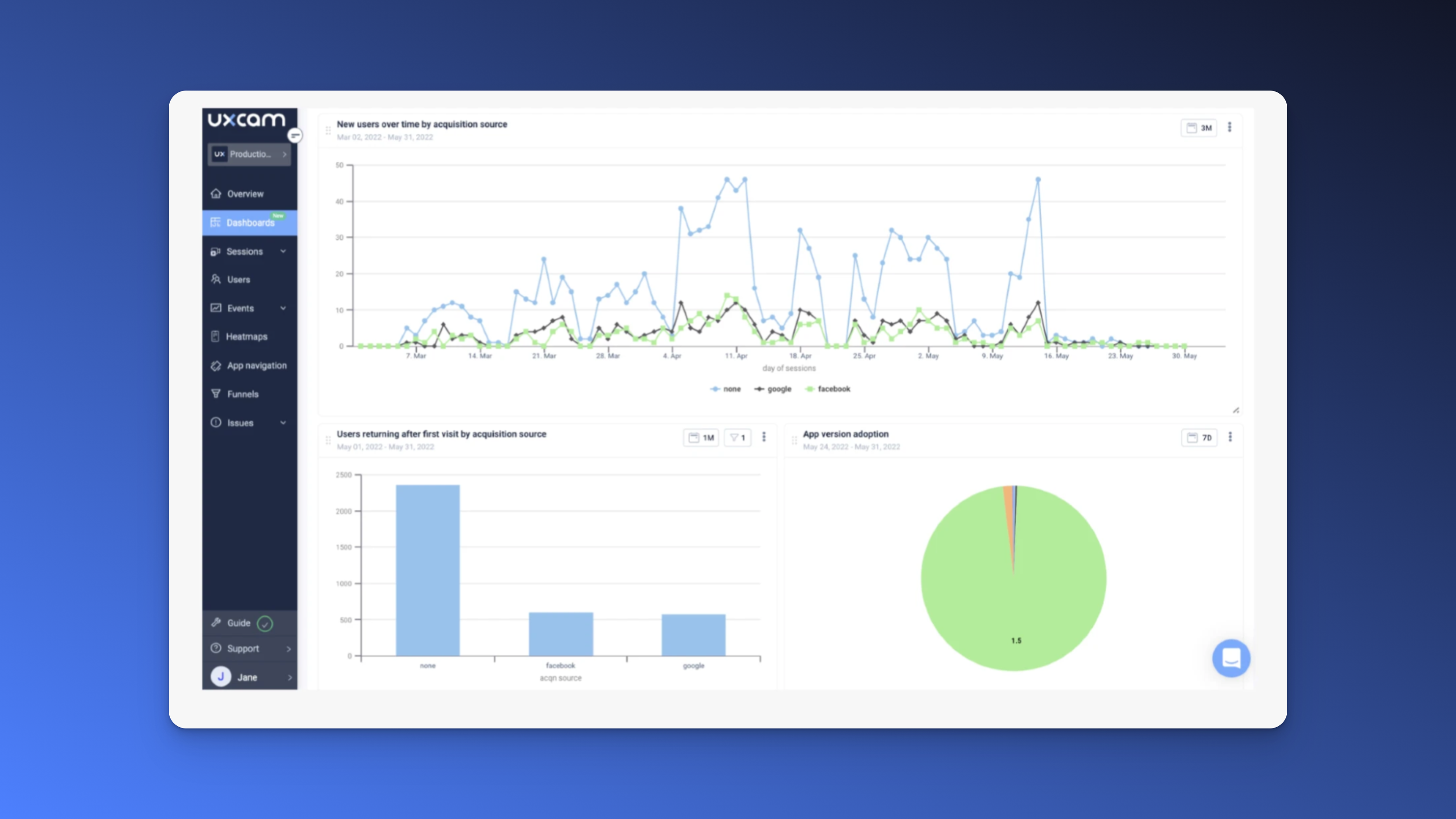 UXCam customizable dashboard