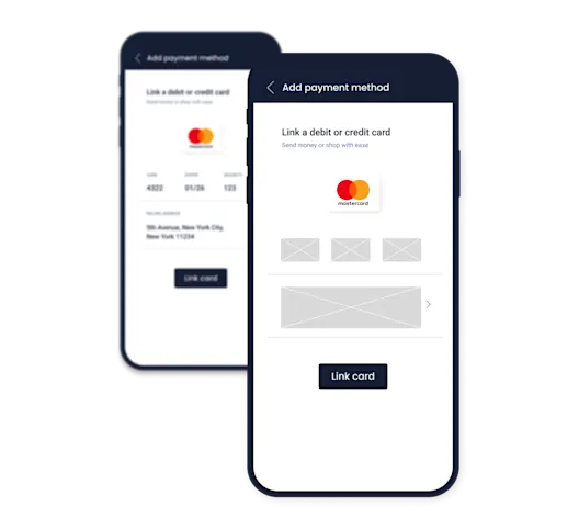 Payment screens with masked fields, areas and full screens