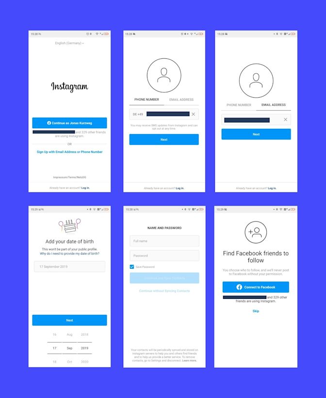 instagram onboarding